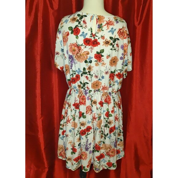 Large Bady Doll  Dress Crew Neck Wwhite Floral Ruffle Short Viscose Rayon - Picture 4 of 7